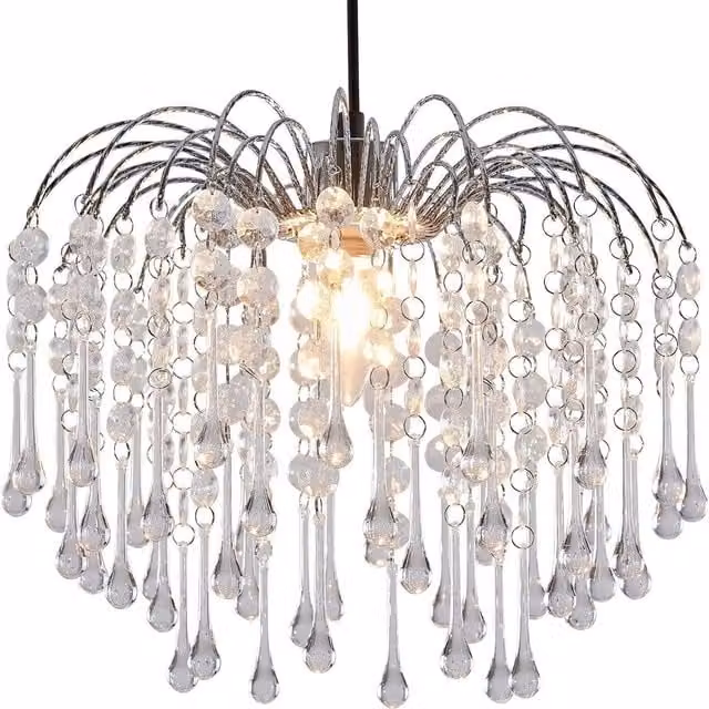 Klass Home Collection Tear Drop Acrylic Crystal Light Shade in Chrome and Clear