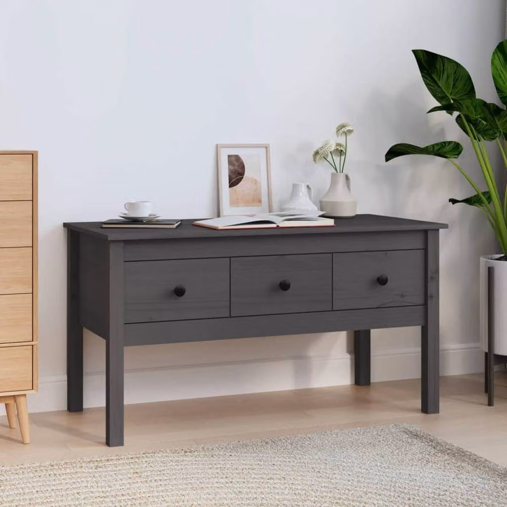 Berkfield Home Grey Rustic Solid Pine Coffee Table W/D/H: 102 x 49 x 55 cm – 2