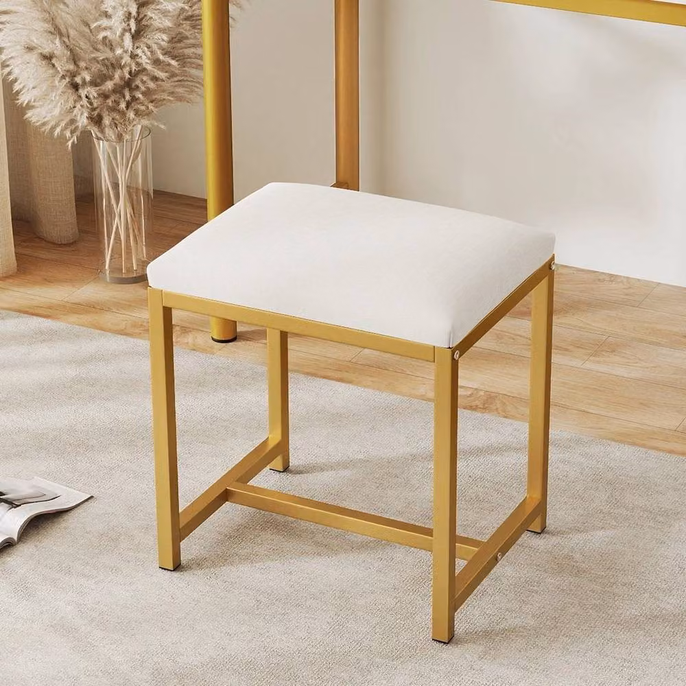 Kelvenix Small Gold Vanity Stool with Metal Frame and Fabric Seat – 2