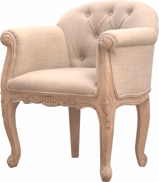 KDMK French Style Deep Button Armchair with Solid Mango Wood Frame in Grey Fabric