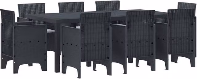 Berkfield Home 9 Piece Anthracite Poly Rattan Garden Dining Set with Cushions