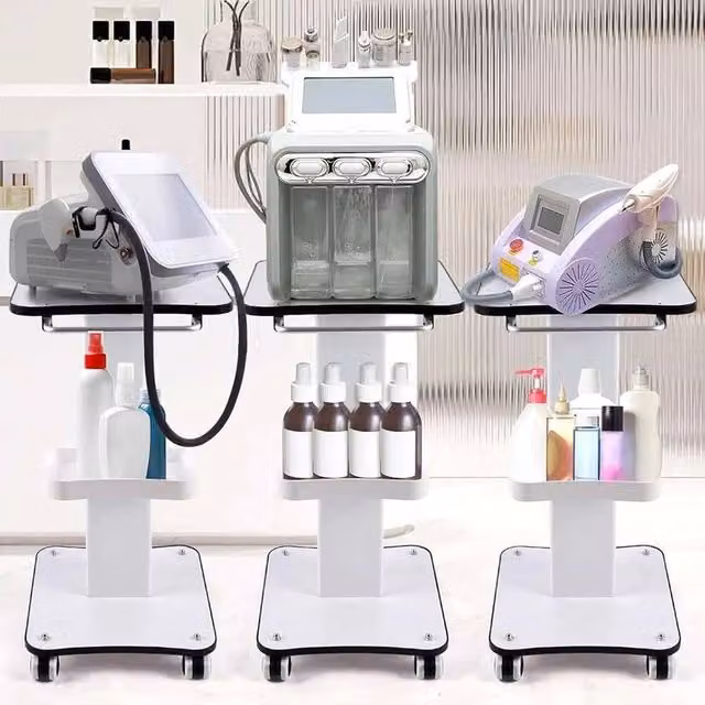 FLAVORA 3-Tier Beauty Salon Trolley Cart in White Metal and Wood