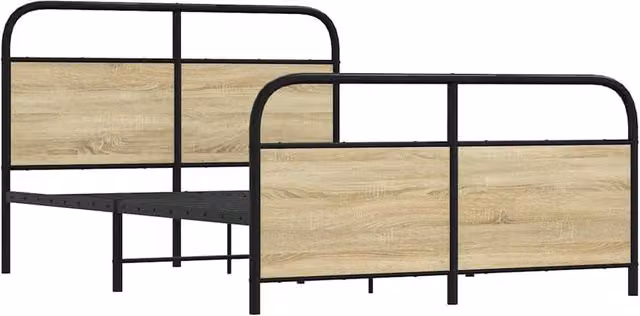 Berkfield Home Metal Bed Frame in Sonoma Oak and Brown, W/D/H: 137 x 142 x 140 cm – 1