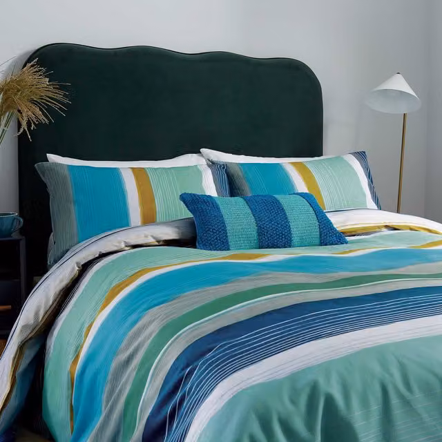 Helena Springfield Budding Brights Carrie Double Duvet Cover and Pillowcase Set, Blue and Multicolour, Reversible Cotton, 140 x 200 cm