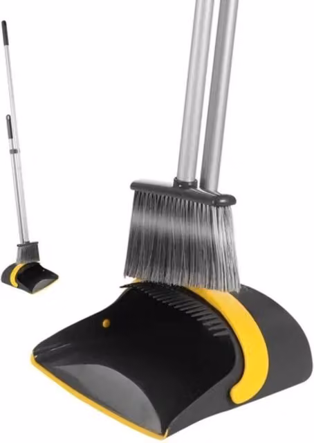VOGREX Long Handle Dustpan and Brush Set with Metal Handle in Grey – 1