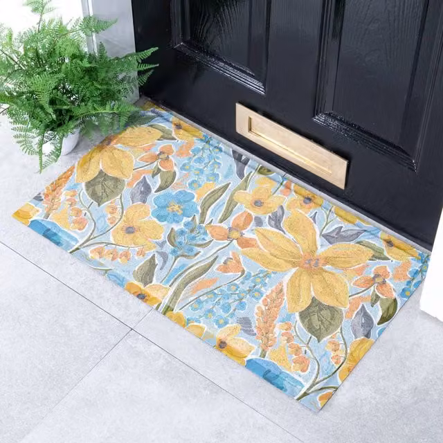Artsy Mats Yellow Floral PVC Doormat, W/D/H: 70 x 40 x 1 cm