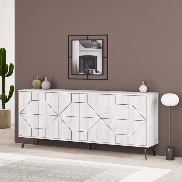 Decortie Dune 6-Door Sideboard with Metal Legs in White, W: 184 cm – 1