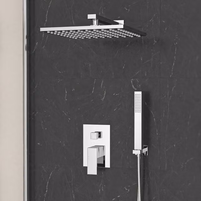 Nes Home Chrome Concealed Shower Mixer Set with Diverter and Handheld Shower Head in Silver – 1