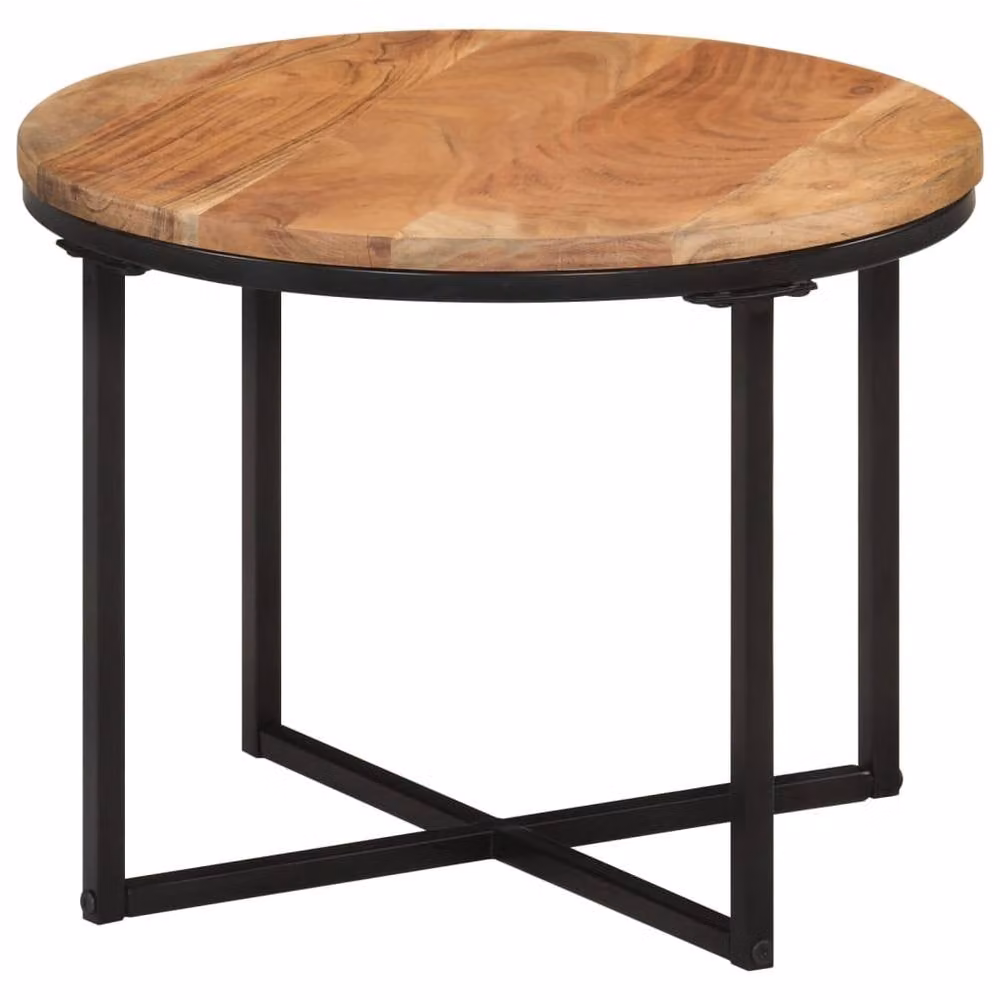 Berkfield Home Beautiful Coffee Table in Brown and Black, Solid Acacia Wood and Iron, W/D/H: 45 x 45 x 35 cm – 1
