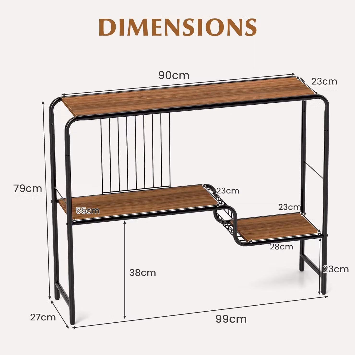 Costway Console Table with Storage Shelf and Metal Frame in Coffee Walnut – 2