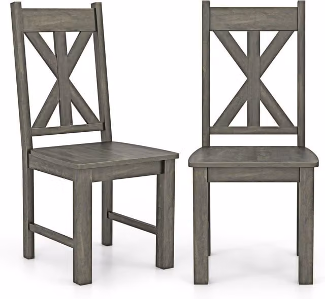 Costway Set of 2 Modern Grey Rubberwood Kitchen Dining Chairs