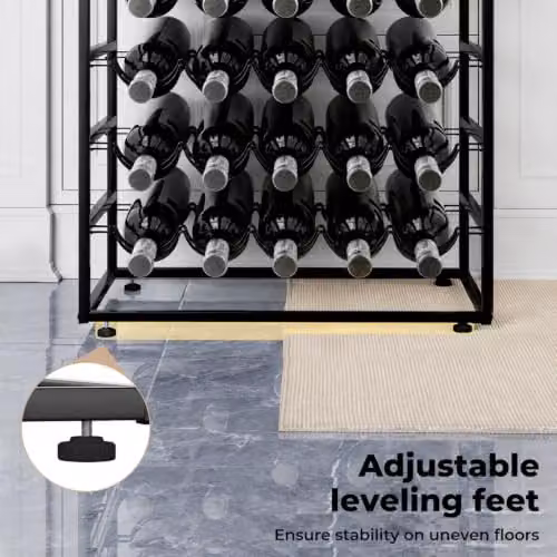 Levede 30 Bottle Metal Freestanding Wine Rack with Wooden Top, 6-Tier Industrial Floor Standing Wine Storage Shelf in Black and Brown, W: 59 cm, D: 30 cm, H: 88 cm – 10