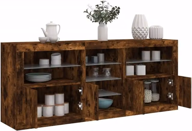 Berkfield Home Modern Sideboard with Integrated LED Lights in Smoked Oak Brown, W: 181.5 cm, D: 37 cm, H: 67 cm – 1