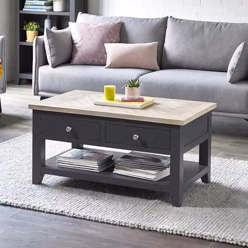 Julian Bowen Bordeaux Rectangular Oak and Grey Wooden Coffee Table W/D/H: 100 x 60 x 50 cm – 2
