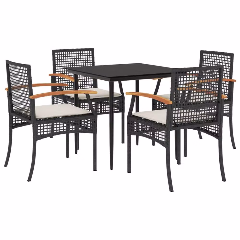 Berkfield Home Beautiful 5 Piece Black Poly Rattan Garden Dining Set with Cushions – 2