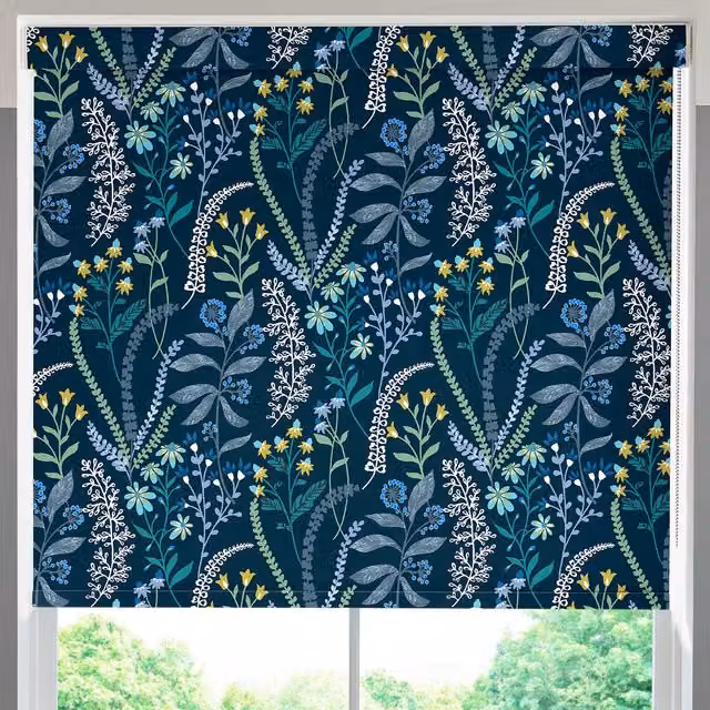 Terrys Blue Floral Semi-Transparent Polyester Roller Blind