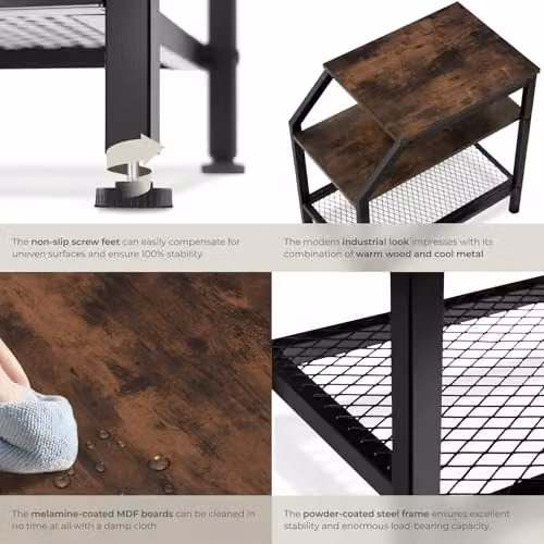 tectake 3-Tier Industrial Style Side Table with Black Metal Frame and Brown MDF Tiers, W/D/H: 58.5 x 36.5 x 59.5 cm – 6