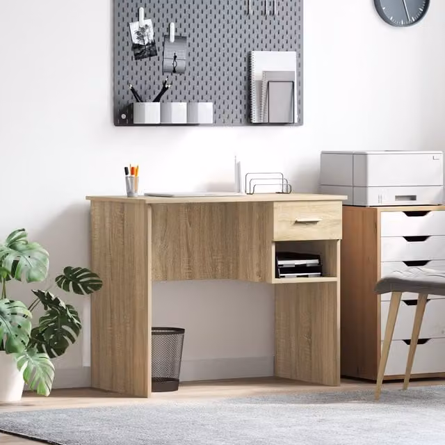 Berkfield Sonoma Oak Home Writing Desk in Brown, W/D/H: 90 x 49.5 x 75 cm – 1