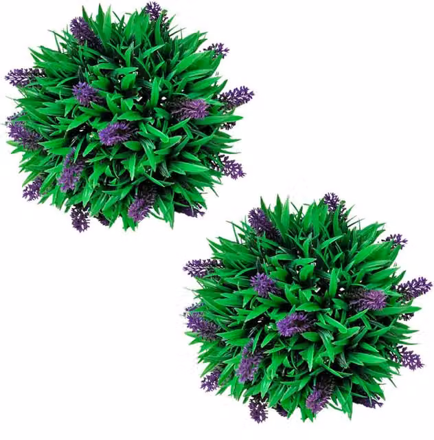 Berkfield Home Set of 2 Artificial Green Boxwood Balls with Purple Lavender, Height: 28 cm