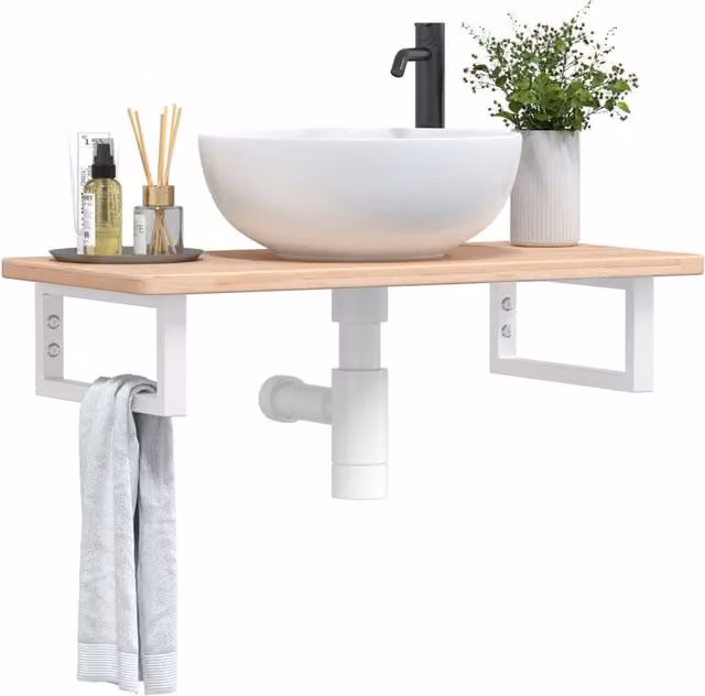 Berkfield Home Wall Mounted Basin Shelf in Brown Oak and Steel