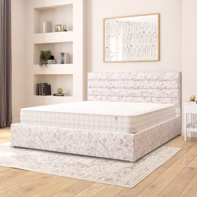 Aspire Kelly Silver Velvet Fabric Ottoman Storage Bed Superking W/D/H: 200 x 200 cm
