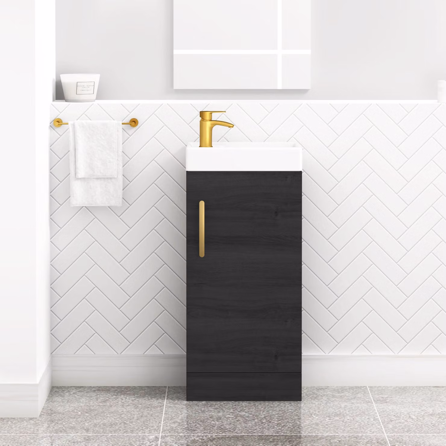 Royal Bathrooms Como 400mm Floor Standing Cloakroom Vanity Unit with Basin Sink and 1 Soft Close Door in Black Matt