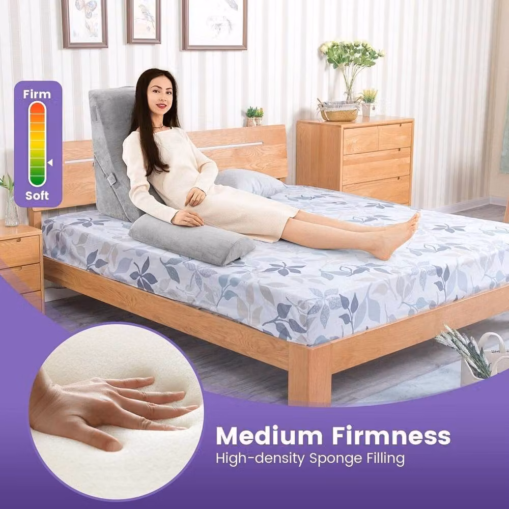 VOGREX 3-Piece Firm Wedge Pillow Set in Grey for Neck and Knee Support with Removable Cover – 2