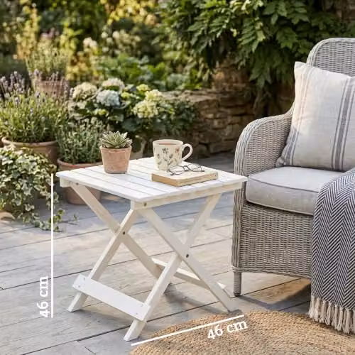 Premier Housewares White Rectangular Folding Garden Table with Treated Hardwood Top – 3