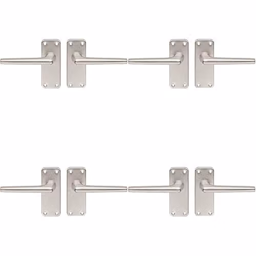 Loops 4 Pack of Pairs Straight Tapered Handle on Latch Backplate in Brushed Silver Aluminium, W: 10.2 cm, H: 10.2 cm