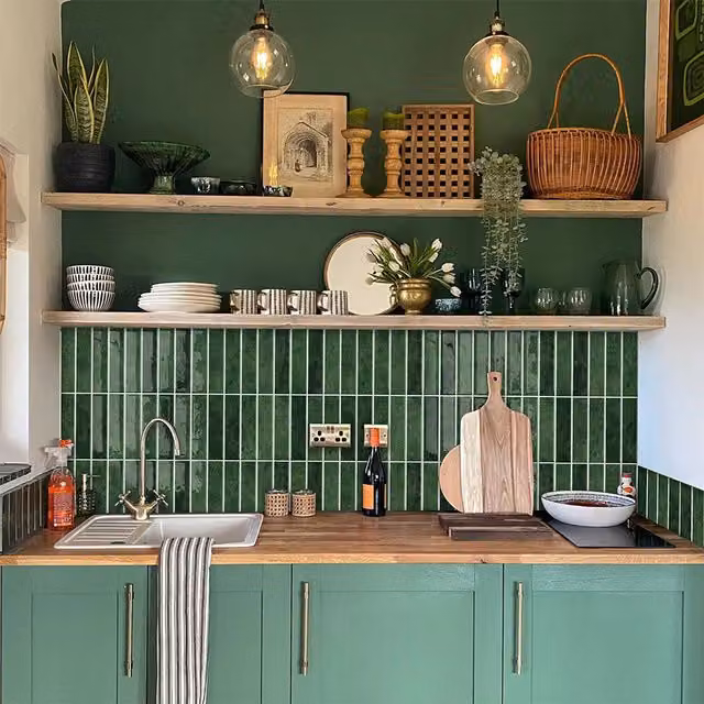 Livingandhome Set of 10 Self-Adhesive Dark Green Tile-Look PVC Wall Stickers