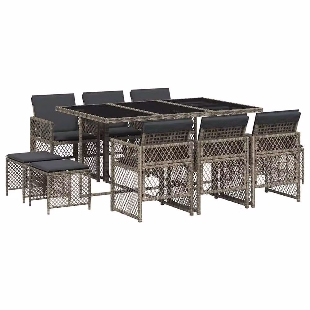 Berkfield Home 11 Piece Grey Poly Rattan Garden Dining Set with Cushions – 2
