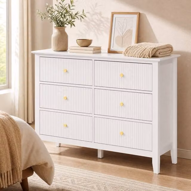 STILVORA Modern 6 Drawer Chest of Drawers with Wide Top in White – 1
