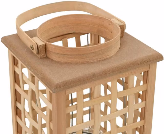 Berkfield Home Hanging Bamboo Candle Lantern Holder in Natural Beige, W/D/H: 19.5 x 19.5 x 84 cm