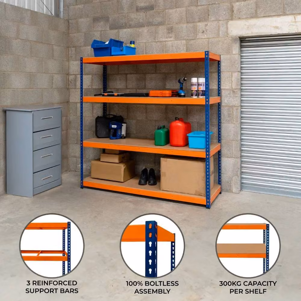 Monstershop S-Rax 4 Shelf Racking, Blue, W/D/H: 180 x 60 x 180 cm – 2