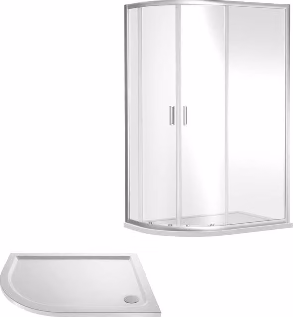 Balterley Offset Quadrant Shower Enclosure with Tray and Waste, 6mm Toughened Safety Glass, Left Hand, Sliding, Clear/Silver/White, W/D: 100 x 80 cm