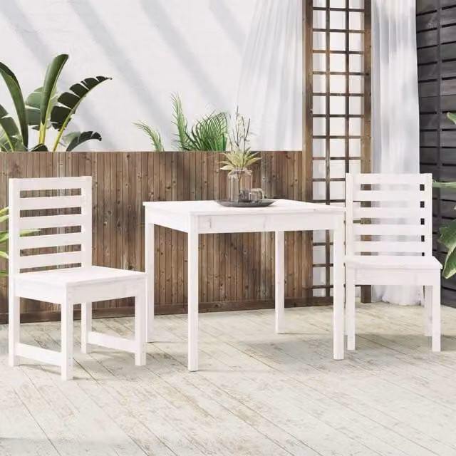 Berkfield Home Beautiful 3 Piece White Solid Wood Pine Garden Bistro Set