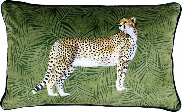 Make it a Home Cheetah Forest Velvet Cushion in Green with Polyester and Feather Filling