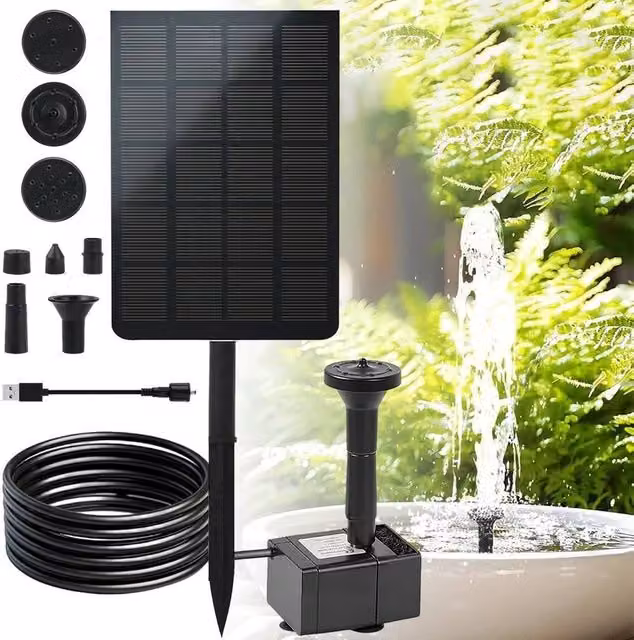 NESTLUNE Solar Powered Submersible Fountain Water Pump in Black