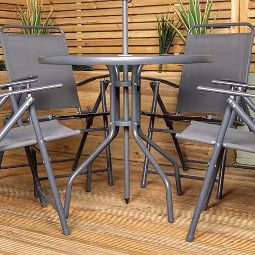 Samuel Alexander 4 Seater Outdoor Patio Set with Round Glass Top Table, Chairs and Parasol in Grey – 2