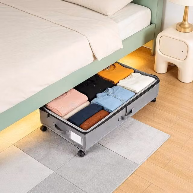 EONLION Set of 2 Grey Fabric Underbed Storage Boxes with Lids and Wheels, 72L Each – 1