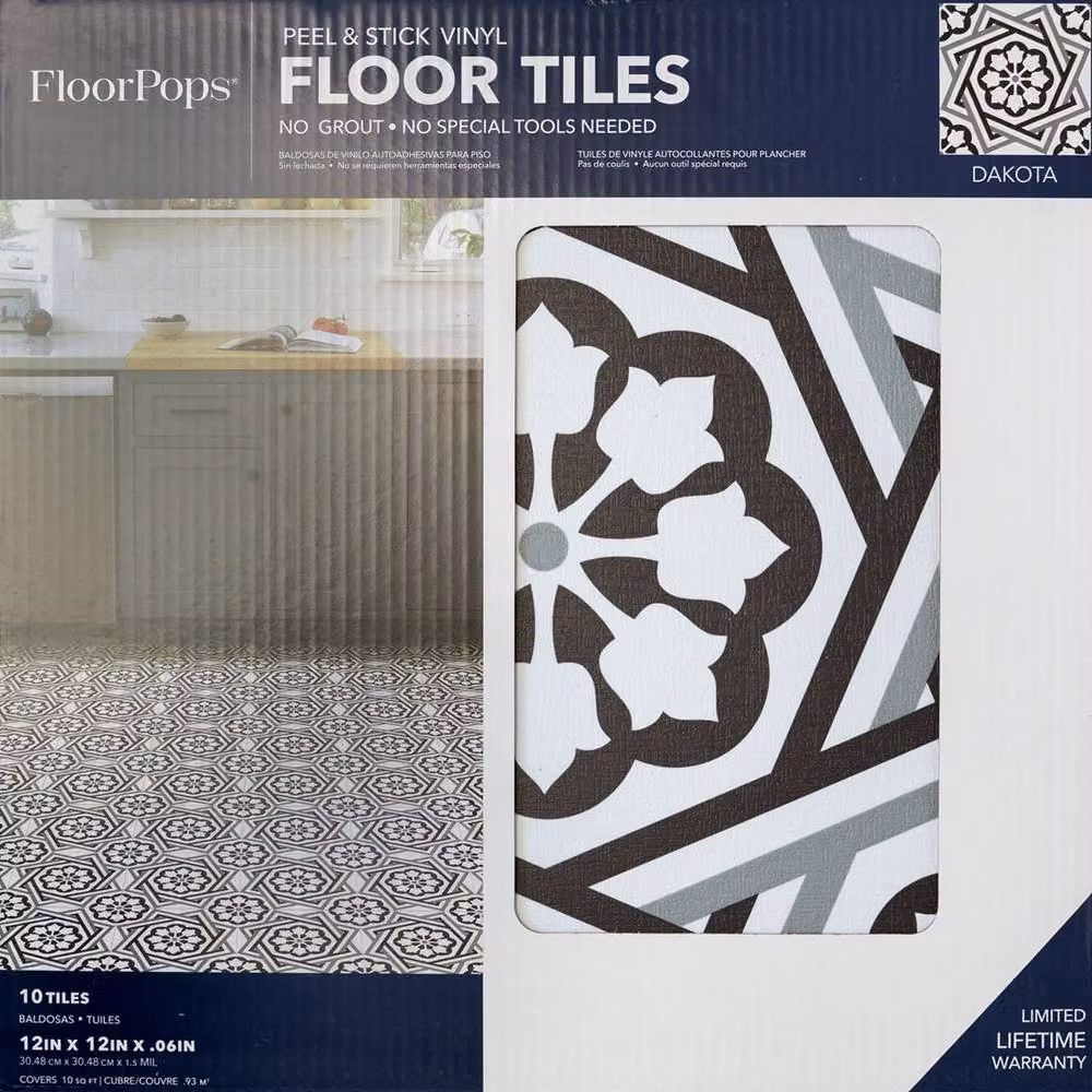 Floor Pops Dakotas Moroccan Style Self Adhesive Vinyl Floor Tiles, Multicolour, Pack of 10 (0.93sqm), W/D/H: 30.48 x 30.48 x 0 cm – 2