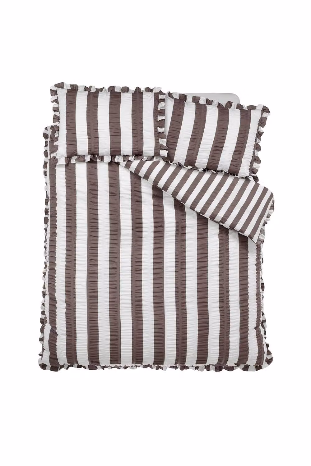 Catherine Lansfield Seersucker Frill Stripe Duvet Cover and Pillowcase Set, Brown, W/D/H: 135 x 200 cm – 4