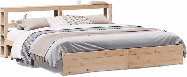 Berkfield Home Super King Bed Frame with Headboard in Light Brown, W/D/H: 180 x 200 cm