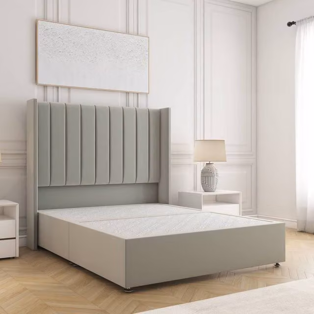 BSSPOKE Hannah Single Divan Bed with 54 inch Plush Velvet Headboard in Silver