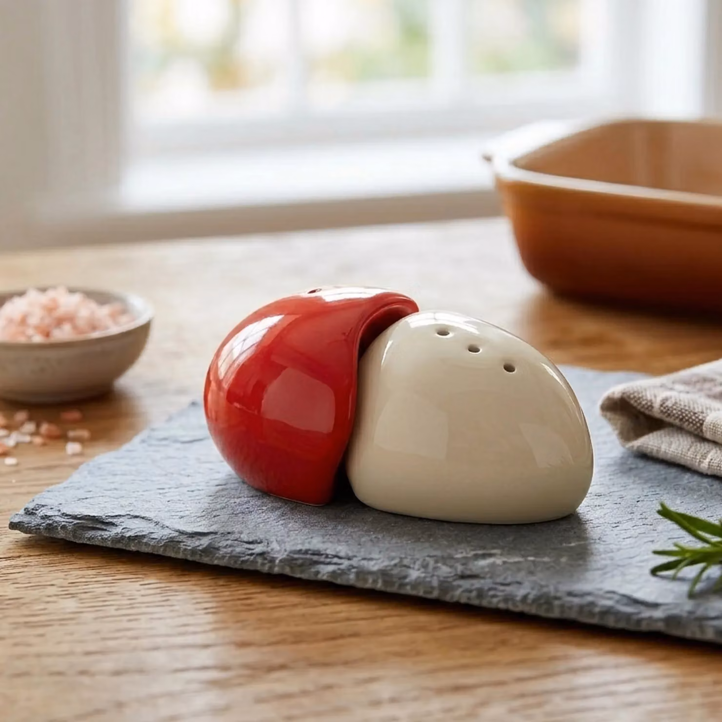 Orsina Red and Cream Ceramic Salt and Pepper Set with Geometric Design – 2