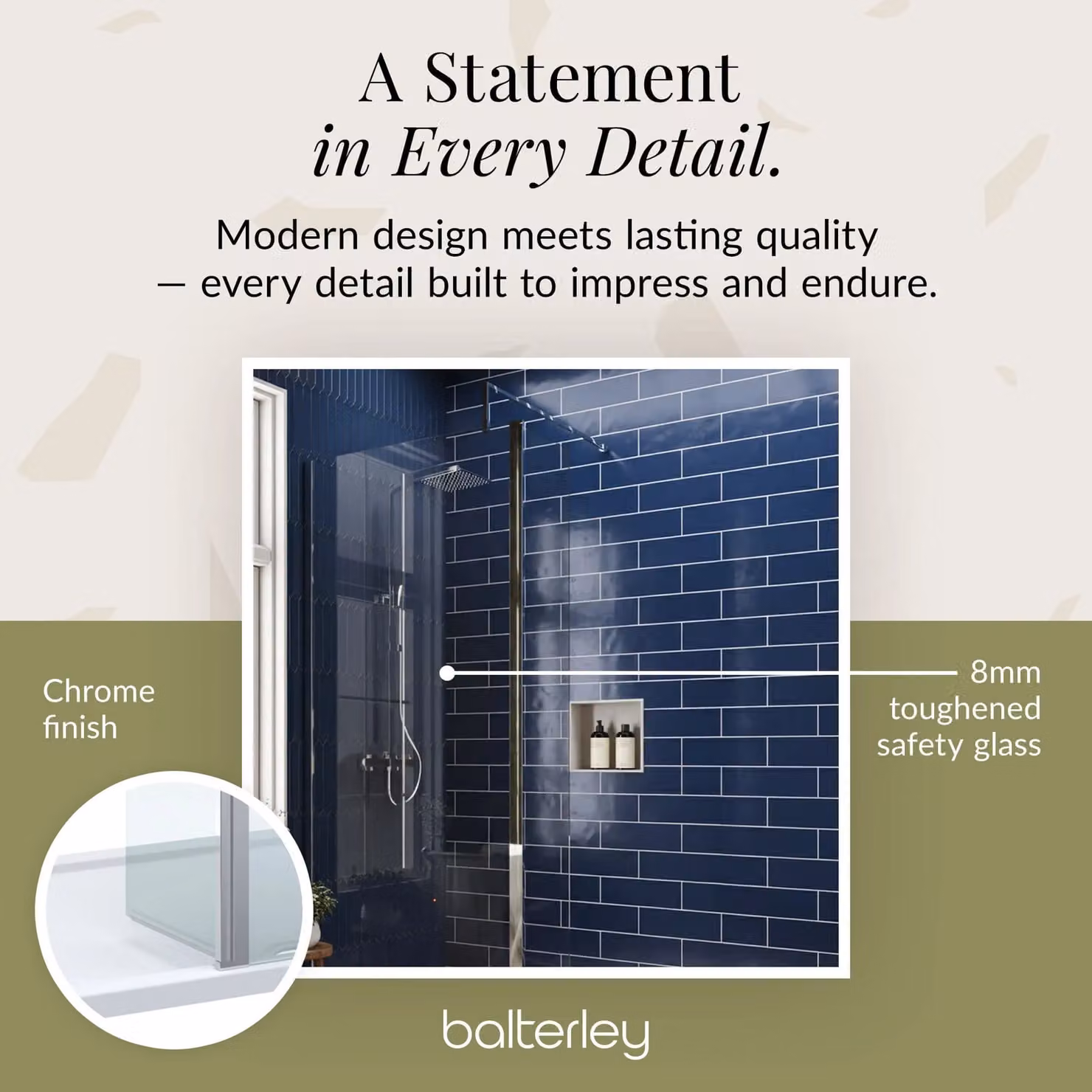 Balterley 8mm Glass Walk-In Wetroom Screen and Return with Tray, Silver and Chrome, W: 140 cm, D: 80 cm – 4