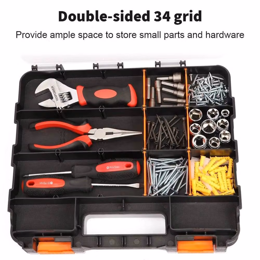 KORVIXA 34 Compartment Parts Storage Organiser Box in Black, W: 90 cm, D: 9 cm – 5