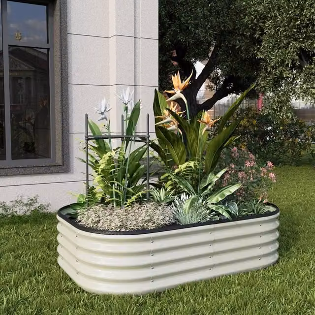 Living and Home White Galvanised Steel Outdoor Raised Garden Bed – 1