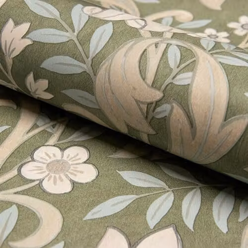 Grandeco Marian Vintage Art Nouveau Floral Botanical Paper Wallpaper, Green – 2