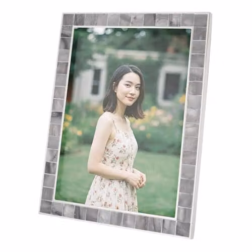 Happy Homewares Grey Mother of Pearl Single Picture Frame with Metal Trim, 5 x 7 inch – 1